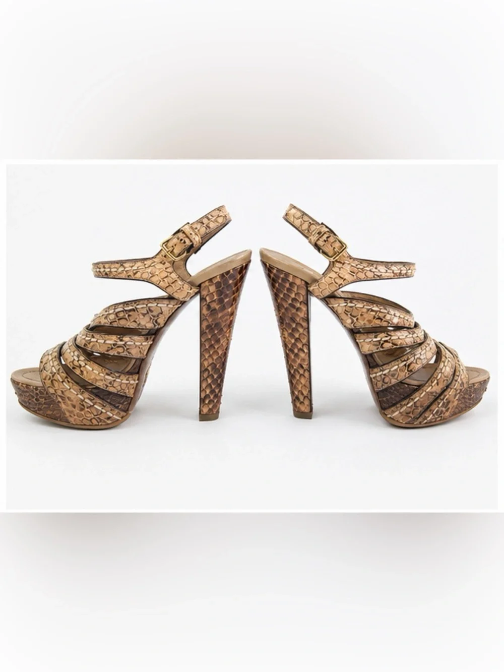 MIU MIU Genuine Snakeskin Platform Heels Sandals Size 37.5 Made in Italy